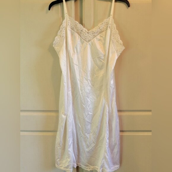 Vintage Liza Lawrence White Lace Trim Slip Dress - Picture 1 of 5